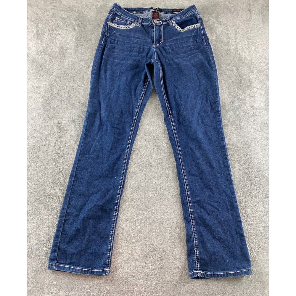 Earl Jean Womens Barely Boot Jeans Dark Wash Embroidered Studded Size 8